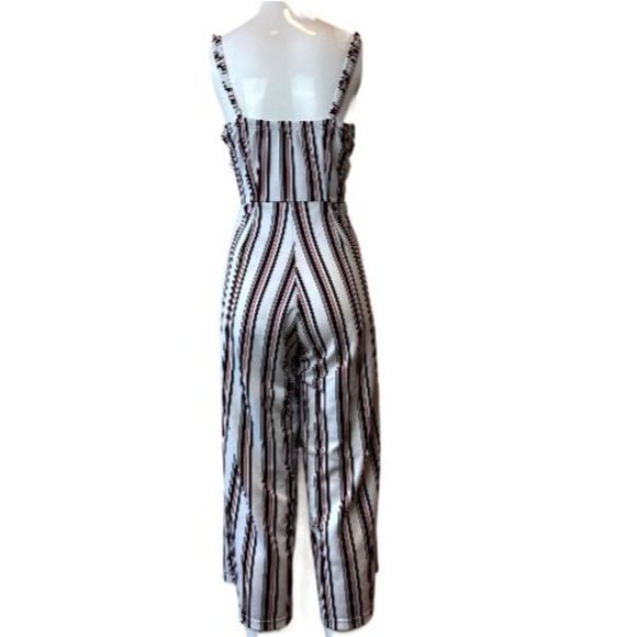 Piel Morena Women's Striped Jumpsuit Sweetheart Wide Leg Backless White Red SZ 2 - Picture 2 of 7